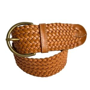 Vintage Wide Woven Leather Waist Belt Brass Tan Made In England Womens Medium